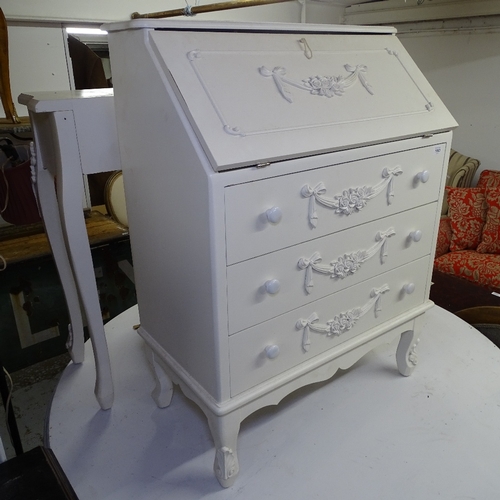 1953 - A modern white painted 3-drawer bureau, and matching console table