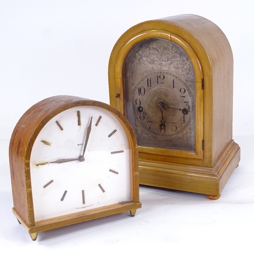 1042 - An early 20th century walnut-cased 8-day dome-top mantel clock, movement chiming on 5 gongs, case he... 