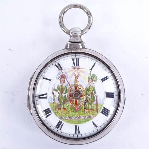 1001 - An early 19th century silver pair-cased open-face key-wind Verge pocket watch, white enamel dial wit... 