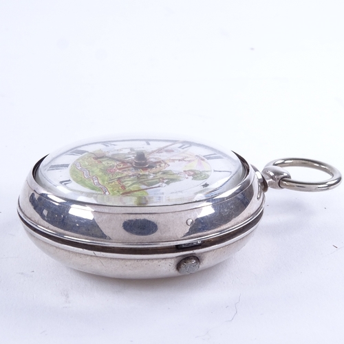 1001 - An early 19th century silver pair-cased open-face key-wind Verge pocket watch, white enamel dial wit... 