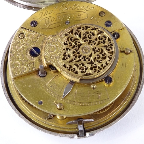 1002 - A mid-19th century silver pair-cased open-face key-wind Verge pocket watch, by Thomas Esther of Morp... 