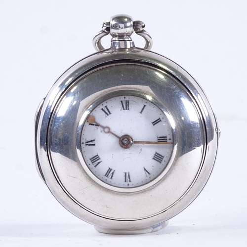 1003 - An early 19th century silver pair-cased half hunter key-wind Verge pocket watch, by T B Fecit of Bir... 