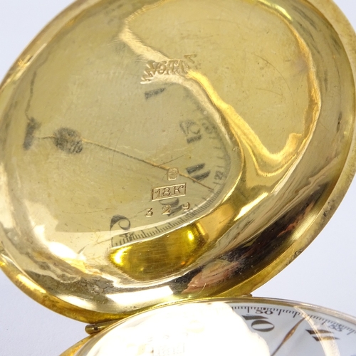 1004 - An early 20th century Swiss 18ct gold full hunter repeater chronograph pocket watch, by Volta, white... 