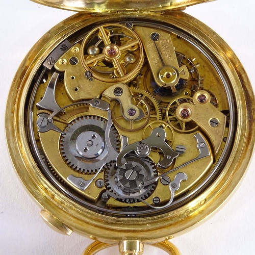 1004 - An early 20th century Swiss 18ct gold full hunter repeater chronograph pocket watch, by Volta, white... 