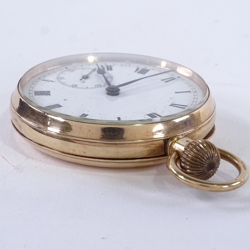 1005 - An early 20th century 9ct rose gold open-face top-wind pocket watch, white enamel dial with Roman nu... 