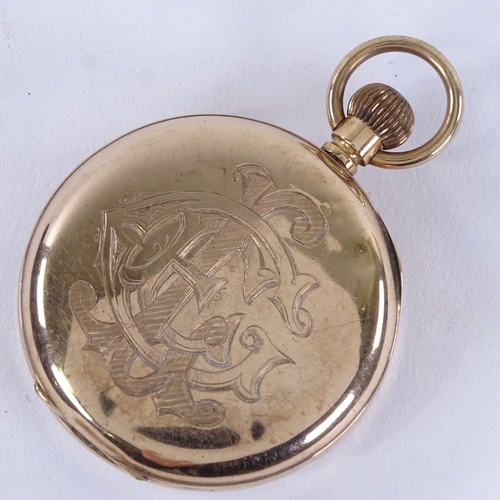 1005 - An early 20th century 9ct rose gold open-face top-wind pocket watch, white enamel dial with Roman nu... 