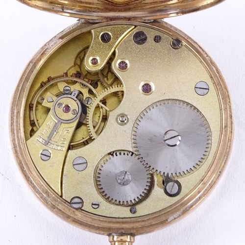 1005 - An early 20th century 9ct rose gold open-face top-wind pocket watch, white enamel dial with Roman nu... 