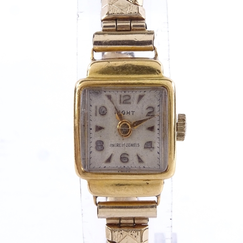 1011 - LIGHT - a lady's Vintage 18ct gold mechanical wristwatch, silvered dial with gilt eighthly Arabic nu... 