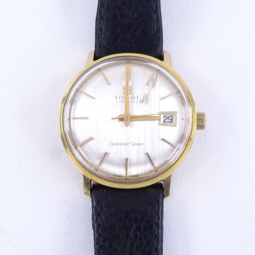 1012 - TISSOT- a Vintage gold plated Visodate Seastar Seven mechanical wristwatch, brushed silvered dial wi... 