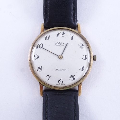 1015 - ROTARY - a Vintage 9ct gold mechanical wristwatch, white dial with black breguet Arabic numerals, 21... 