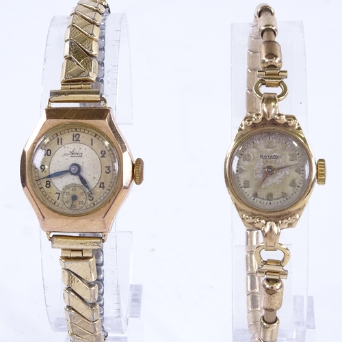 1016 - RENOWN - a lady's Vintage 9ct gold mechanical wristwatch, silvered dial with gilt eighthly Arabic nu... 