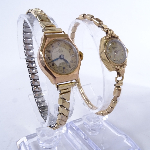 1016 - RENOWN - a lady's Vintage 9ct gold mechanical wristwatch, silvered dial with gilt eighthly Arabic nu... 