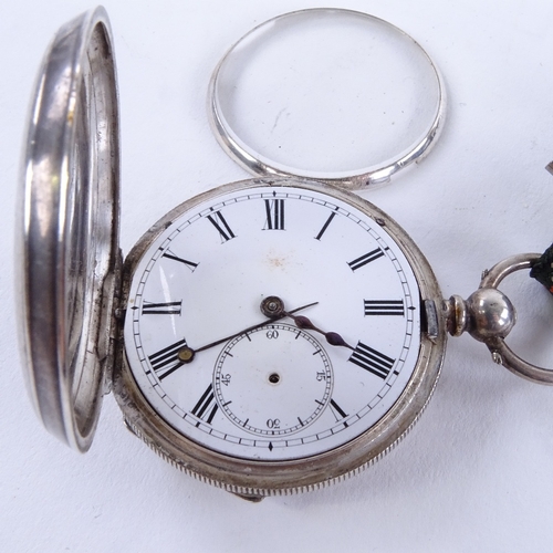 1017 - A late 19th/early 20th century Swiss silver half hunter key-wind pocket watch, white enamel dial wit... 