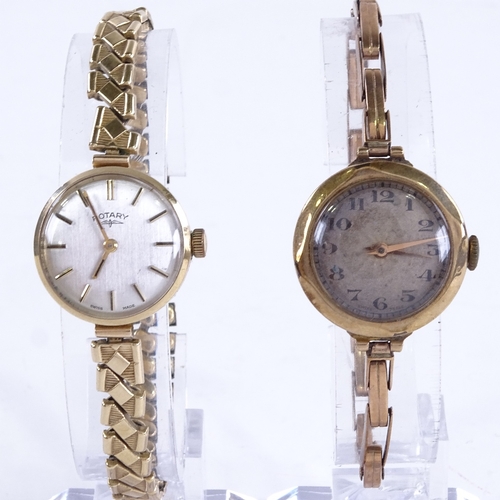 1021 - 2 lady's Vintage 9ct gold mechanical wristwatches, including Rotary, 1 on 9ct expanding strap, large... 