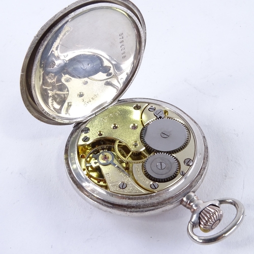 1022 - OMEGA - a Continental silver-cased open-face top-wind pocket watch, white enamel dial with eccentric... 