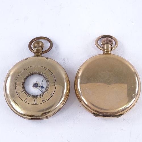 1024 - 2 early 20th century gold plated pocket watches, comprising full and half hunter examples, case widt... 