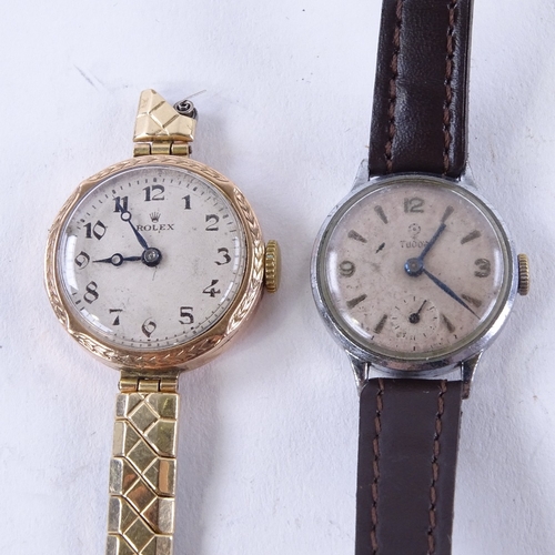 1026 - 2 lady's Vintage mechanical wristwatches, comprising 9ct gold Rolex and stainless steel Tudor, large... 