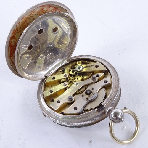 1027 - A 19th century Swiss silver-cased open-face key-wind dual time zone pocket watch, circa 1880, white ... 