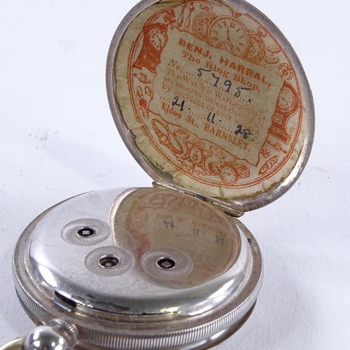 1027 - A 19th century Swiss silver-cased open-face key-wind dual time zone pocket watch, circa 1880, white ... 