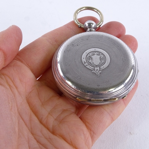 1027 - A 19th century Swiss silver-cased open-face key-wind dual time zone pocket watch, circa 1880, white ... 