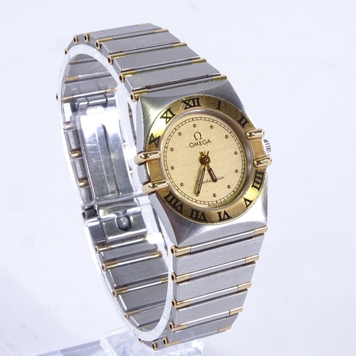 1031 - OMEGA - a lady's Vintage stainless steel and gold Constellation quartz wristwatch, ref. 795.1080.1, ... 