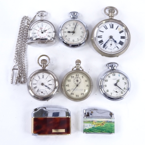 1033 - Various pocket watches and lighters, including Goliath timepiece (8)