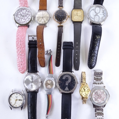 1034 - Various wristwatches, including Eterna-Matic 3000, gold-filled Waltham wristwatch, Guess etc (12)