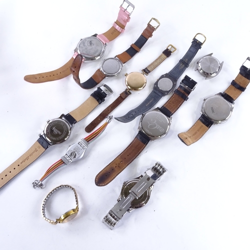 1034 - Various wristwatches, including Eterna-Matic 3000, gold-filled Waltham wristwatch, Guess etc (12)