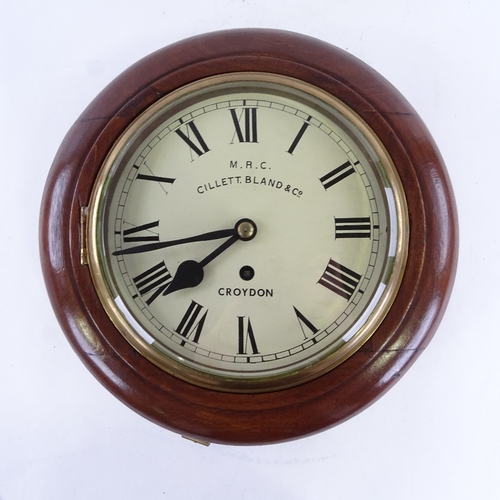 1043 - A mahogany circular dial wall clock, by MRC Cillett, Bland & Co of Croydon, cream dial with Roman nu... 