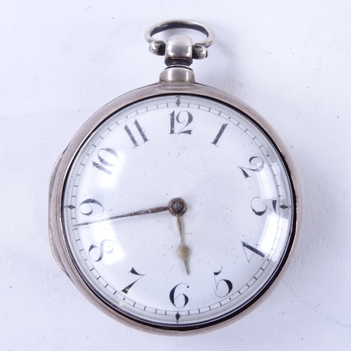 1047 - An early 19th century silver pair-cased Verge pocket watch, by William Smith of Wingham, white ename... 