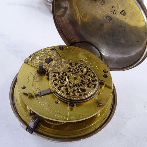 1047 - An early 19th century silver pair-cased Verge pocket watch, by William Smith of Wingham, white ename... 