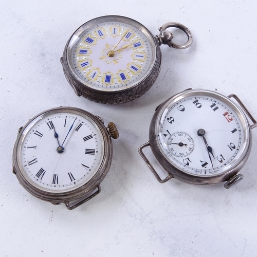 1048 - A group of watches, including 2 early 20th century silver-cased wristwatches, silver fob watch etc (... 