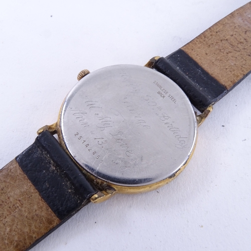 1049 - LONGINES - a Vintage gold plated stainless steel Presence quartz wristwatch, ref. 6801 10 156, white... 