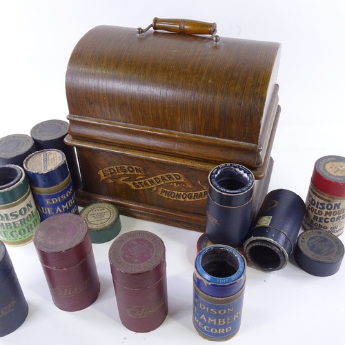 126 - An Edison Standard phonograph wax cylinder player, circa 1898, original oak dome-top carrying case w... 