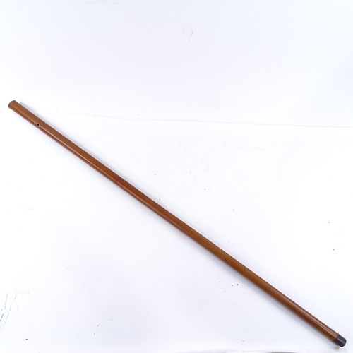 130 - A 19th century malacca walking cane, with unmarked gold mounts, 93cm.