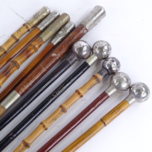 33 - A bundle of silver and nickel-topped military swagger sticks, including RFC(10)