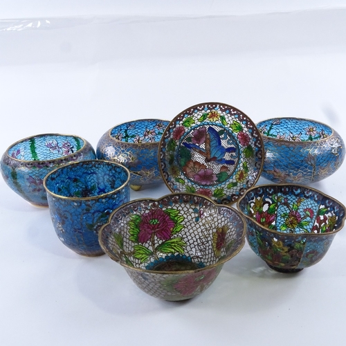 64 - 7 pieces of Chinese plique-a-jour enamel, largest bowl 10cm diameter