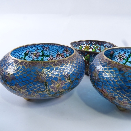 64 - 7 pieces of Chinese plique-a-jour enamel, largest bowl 10cm diameter