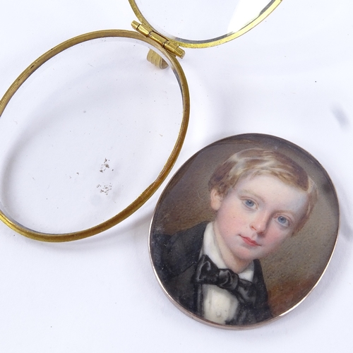 74 - W EGLEY - miniature watercolour on ivory, head and shoulders portrait of a boy, inscribed verso 