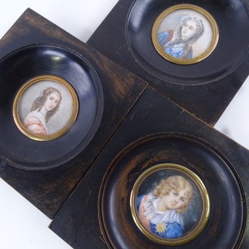79 - A set of 3 19th century Continental miniature watercolours on ivory, portraits of historical figures... 