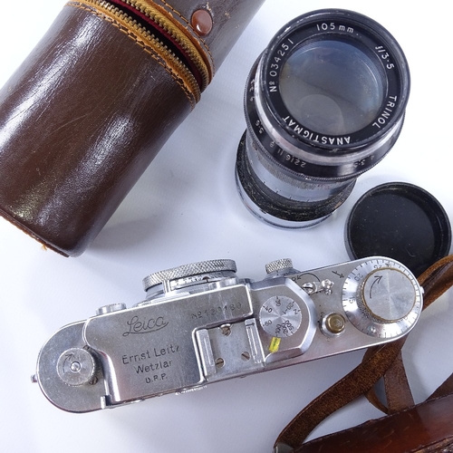 164 - Leica III Vintage roll film camera, circa 1934, serial no. 129180, with Leitz Elmar F5, 1;3.5 lens, ... 