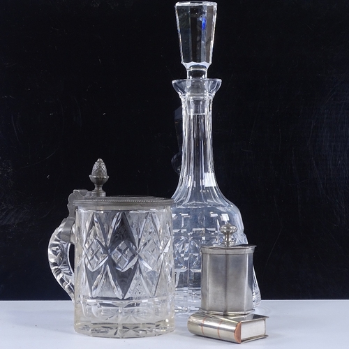 166 - A Waterford Kylemore decanter, a cut glass and pewter German beer stein marked Rothmilller, an Etain... 