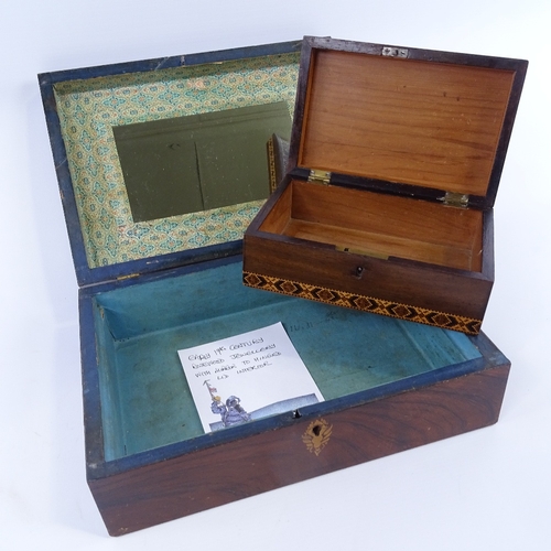 169 - A dome top Tunbridgeware box, and another rosewood box, Tunbridgeware box 18cm long.