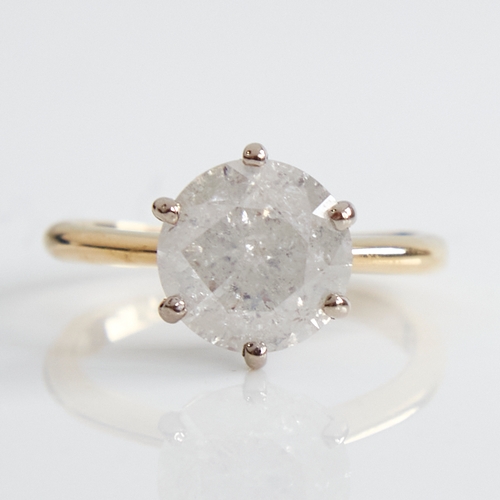 1113 - An 18ct gold 3.51ct solitaire diamond ring, in plain 6-claw setting, clarity approx I3, colour appro... 