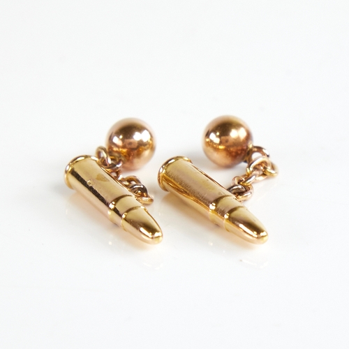 1125 - An early 20th century pair of 9ct gold bullet cufflinks, hallmarks Chester 1902, bullet length 22.6m... 