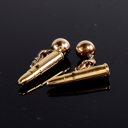 1125 - An early 20th century pair of 9ct gold bullet cufflinks, hallmarks Chester 1902, bullet length 22.6m... 