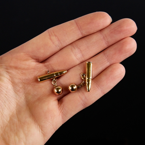 1125 - An early 20th century pair of 9ct gold bullet cufflinks, hallmarks Chester 1902, bullet length 22.6m... 