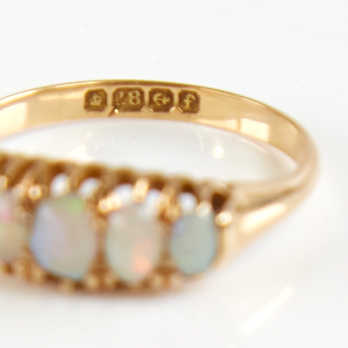 1128 - An early 20th century 18ct gold 5-stone graduated cabochon opal half hoop ring, hallmarks Birmingham... 