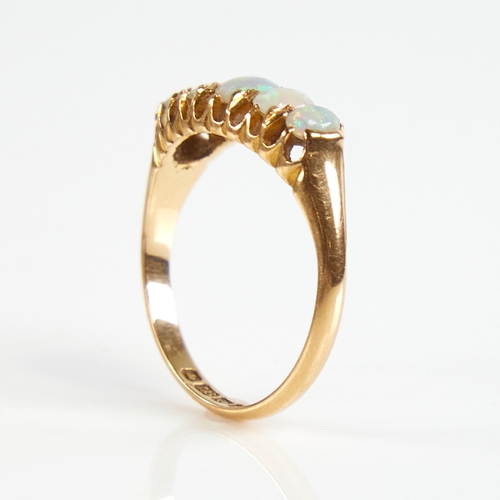 1128 - An early 20th century 18ct gold 5-stone graduated cabochon opal half hoop ring, hallmarks Birmingham... 