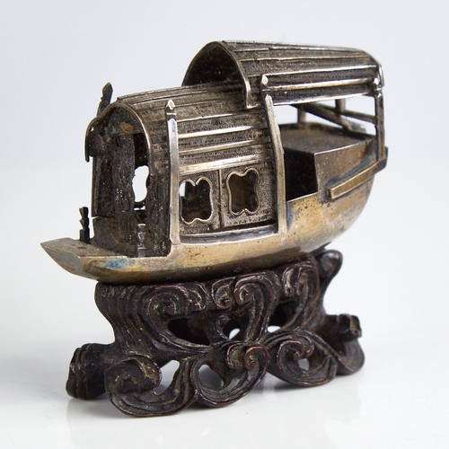 1144 - A late 19th/early 20th century Chinese export silver model pleasure boat, by Zee Wo of Shanghai, on ... 